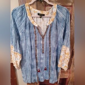 Melissa Paige Blue and Cream Tunic with Gold Details